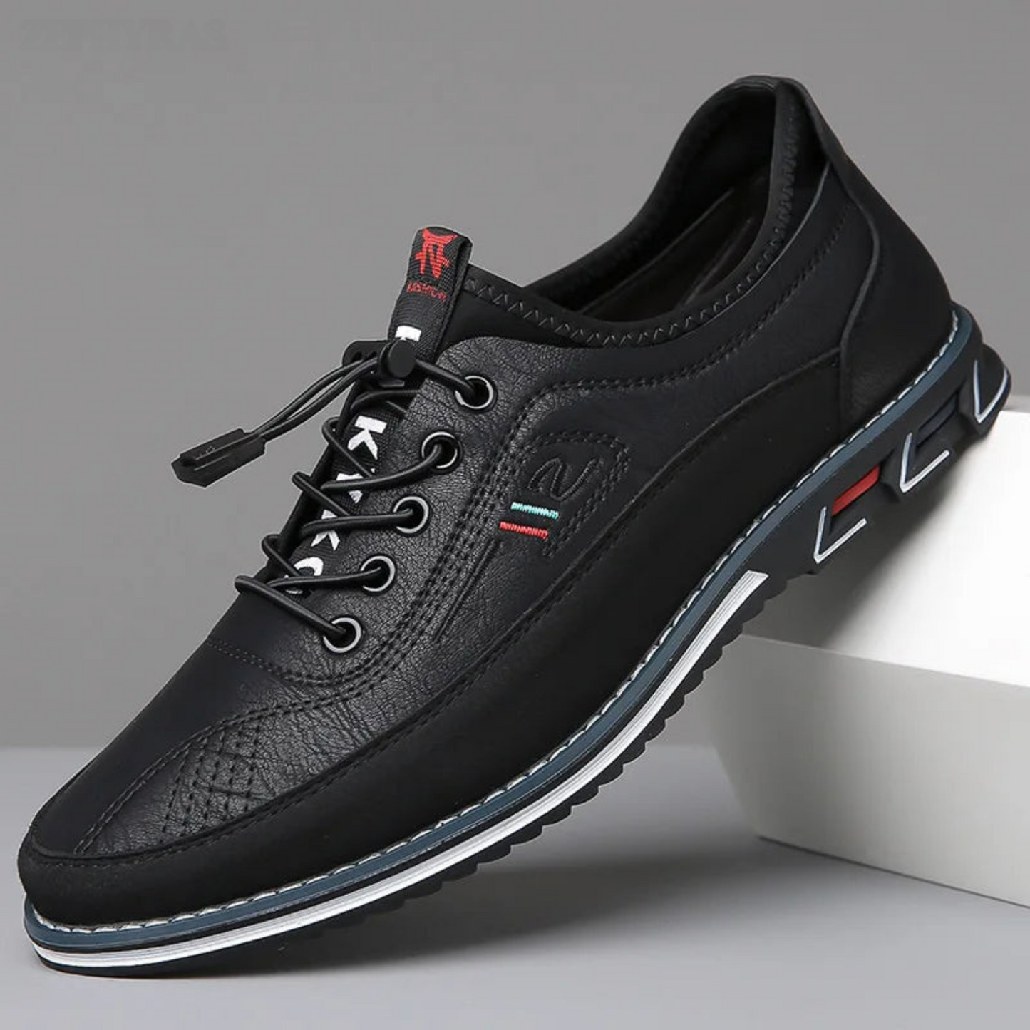 Men’s Leather Loafers – Slip-On Dress Shoes – Lace-Up Detail – Casual Elegance