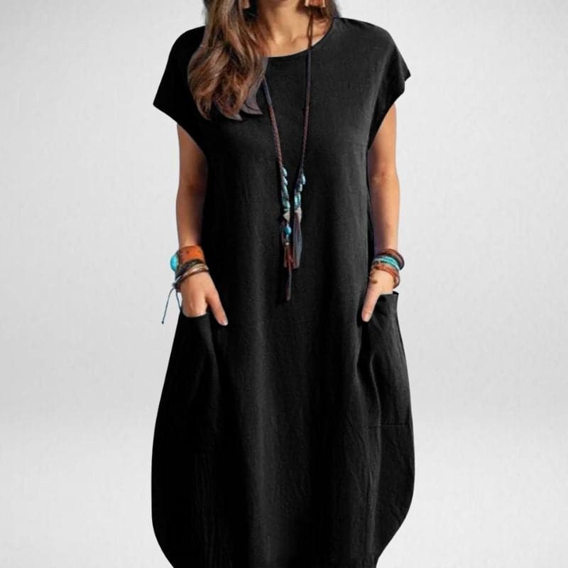 Women’s Long Dress – Relaxed Fit – Breathable Blend – Short Sleeve – With Pockets