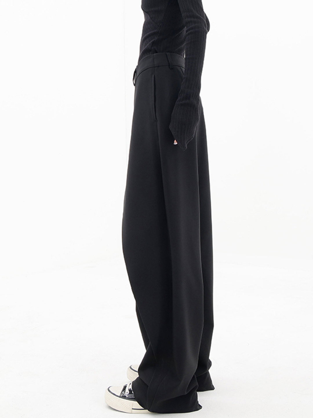 Women’s Wide-Leg Trousers - High Waist - Asymmetric Wrapover - Button Detail - Side Pockets
