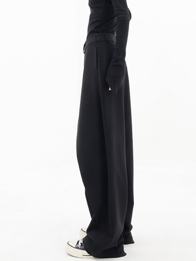Women’s Wide-Leg Trousers - High Waist - Asymmetric Wrapover - Button Detail - Side Pockets