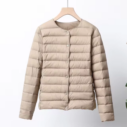Women’s Down Jacket – Slim Fit – Lightweight Quilted – Collarless – Hip Length