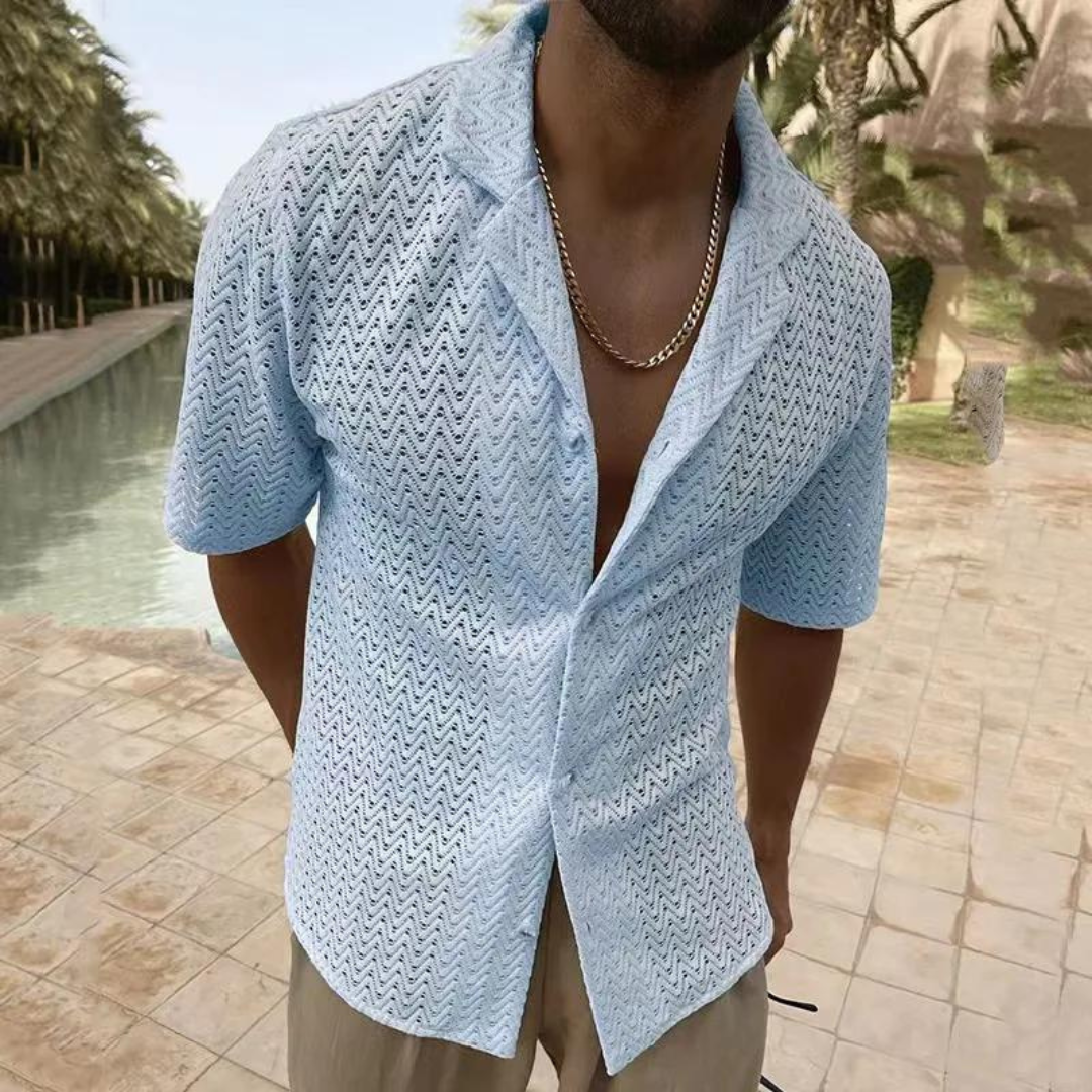 Men’s Polo Shirt – Relaxed Fit – Soft Knit – Zigzag Texture – Short Sleeve Casual Style