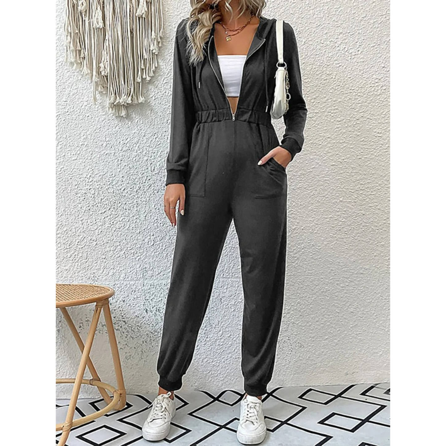 Women's zip up hoodie long sleeve jumpsuit