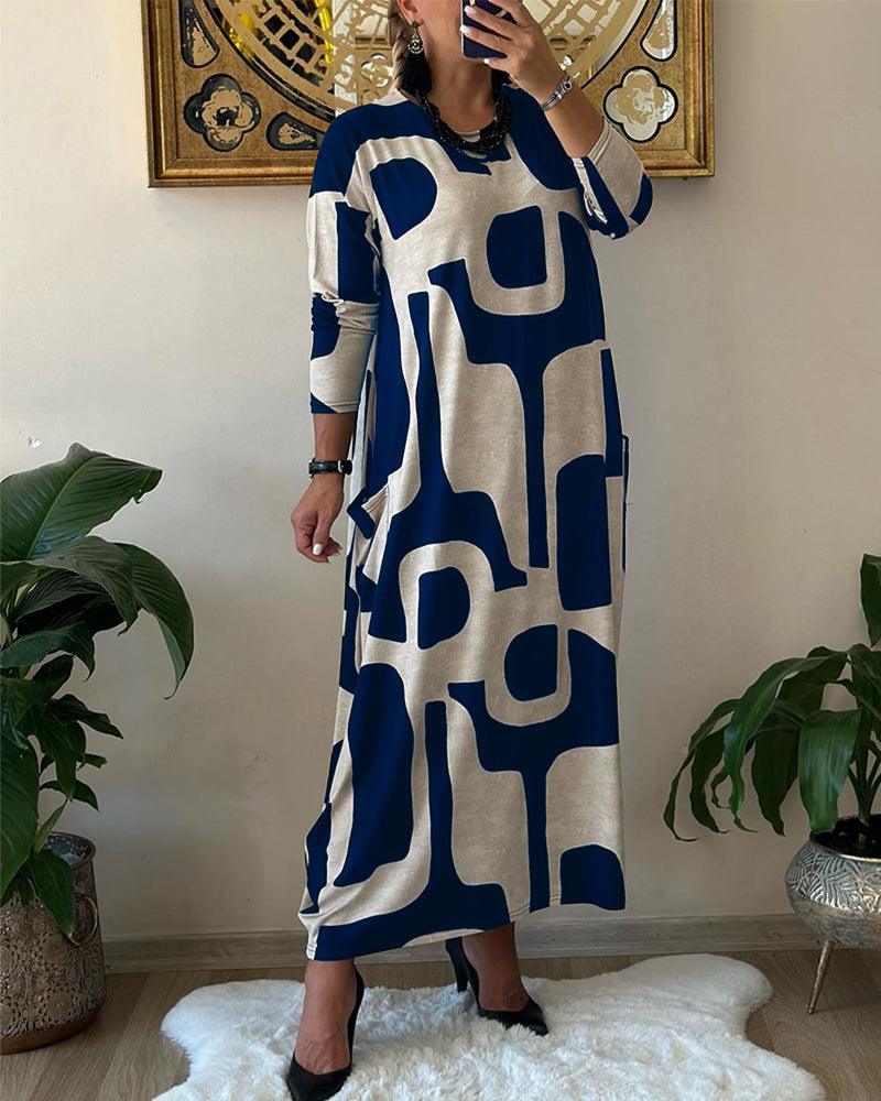 Women's Long Sleeve Dress with Trendy Print