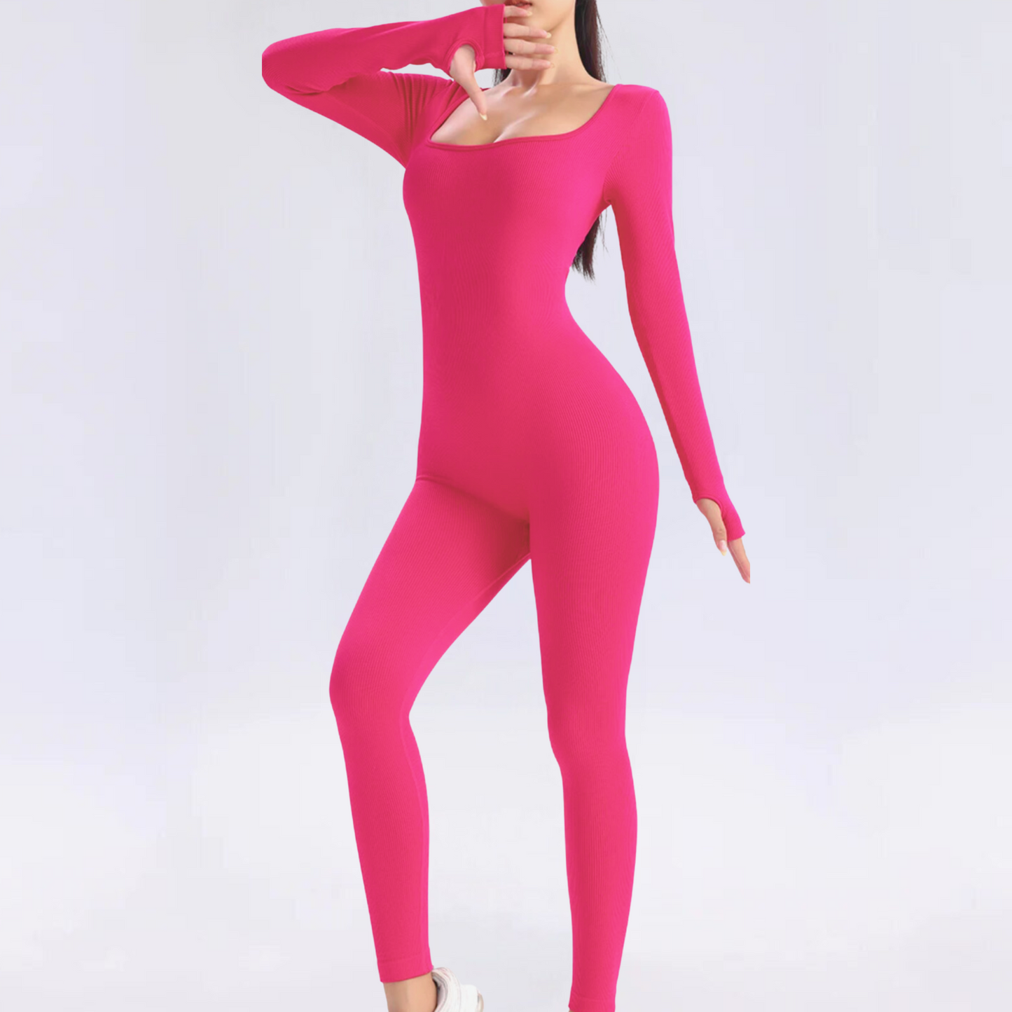 Women's solid long sleeve sports jumpsuit