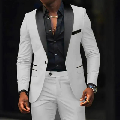 Men’s Slim Fit Suit – Wool Blend – Satin Shawl Lapel – Formal Two-Piece Set