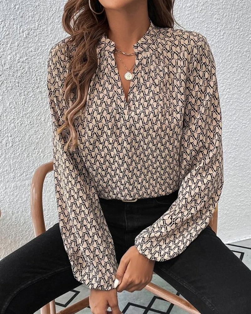 Ellen - Print Lange Mouw V-Hals Blouse