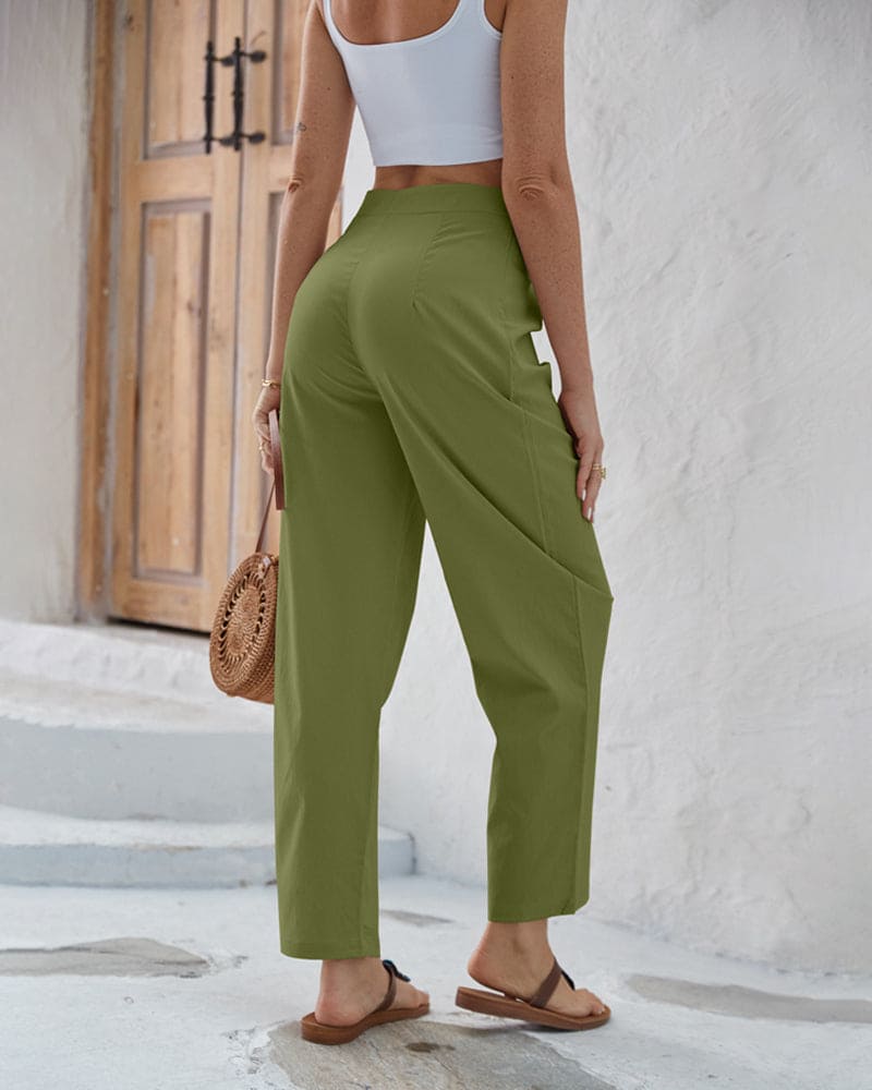 Women's Wide-Leg Trousers - High Waist - Tie-Up Waistband - Lightweight & Flattering