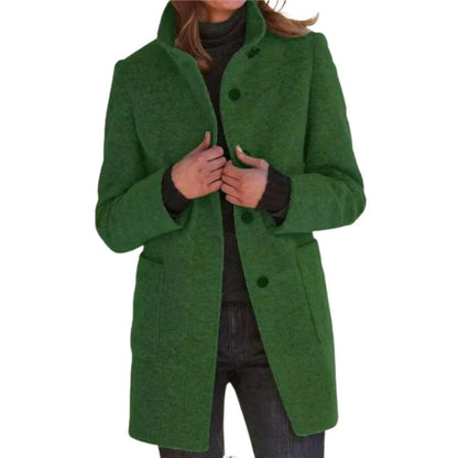 Women's Wool Coat - Elegant Tailored Fit - Single Breasted - Timeless Chic Style