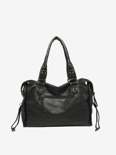 Women’s Shoulder Bag – Textured Leather Look – Braided Trim – Zipped Compartments – Metal Accents