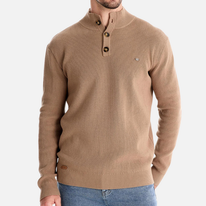Men’s Turtleneck Sweater – Wool Blend – Slim Fit – Ribbed Knit with Button Placket