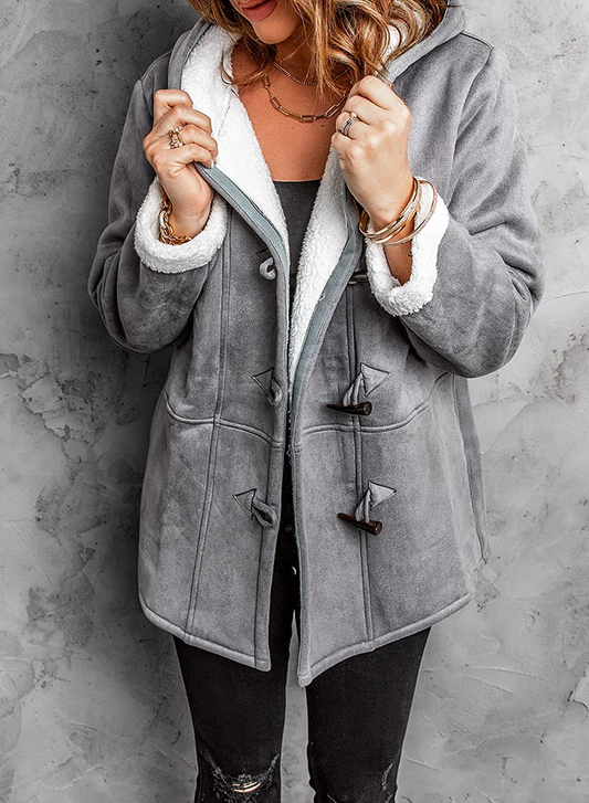 Women’s Toggle Coat – Relaxed Fit – Faux Shearling Lined – Hooded Soft Touch Exterior