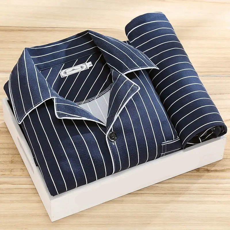 Men’s Pajama Set – Relaxed Fit – Silky Feel – Button-Up Long Sleeve Shirt