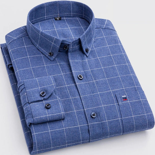 Men’s Button-Down Shirt - Plaid Pattern - Regular Fit - Smart Casual Wear