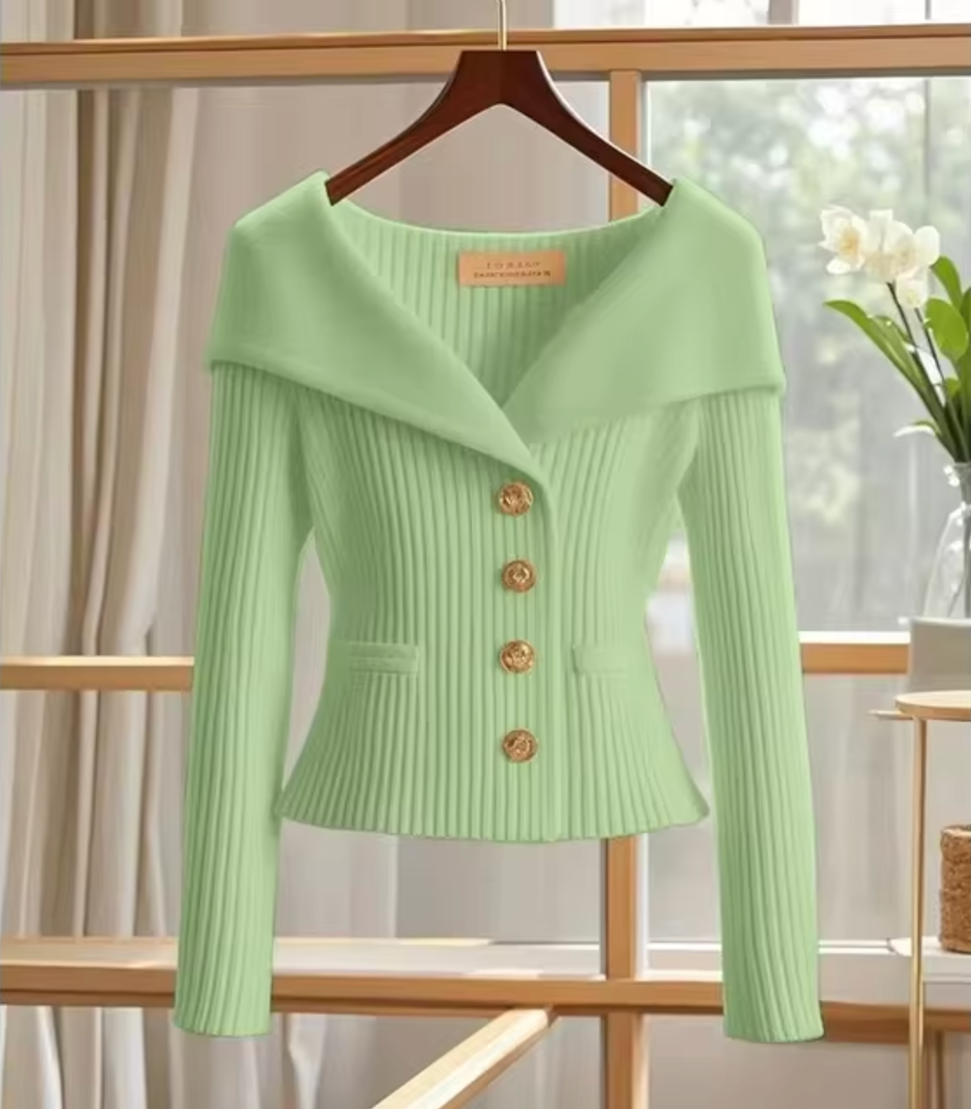 Women’s Cardigan – Fitted Silhouette – Soft Knit – Ribbed Texture – Wide Collar