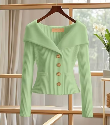 Women’s Cardigan – Fitted Silhouette – Soft Knit – Ribbed Texture – Wide Collar