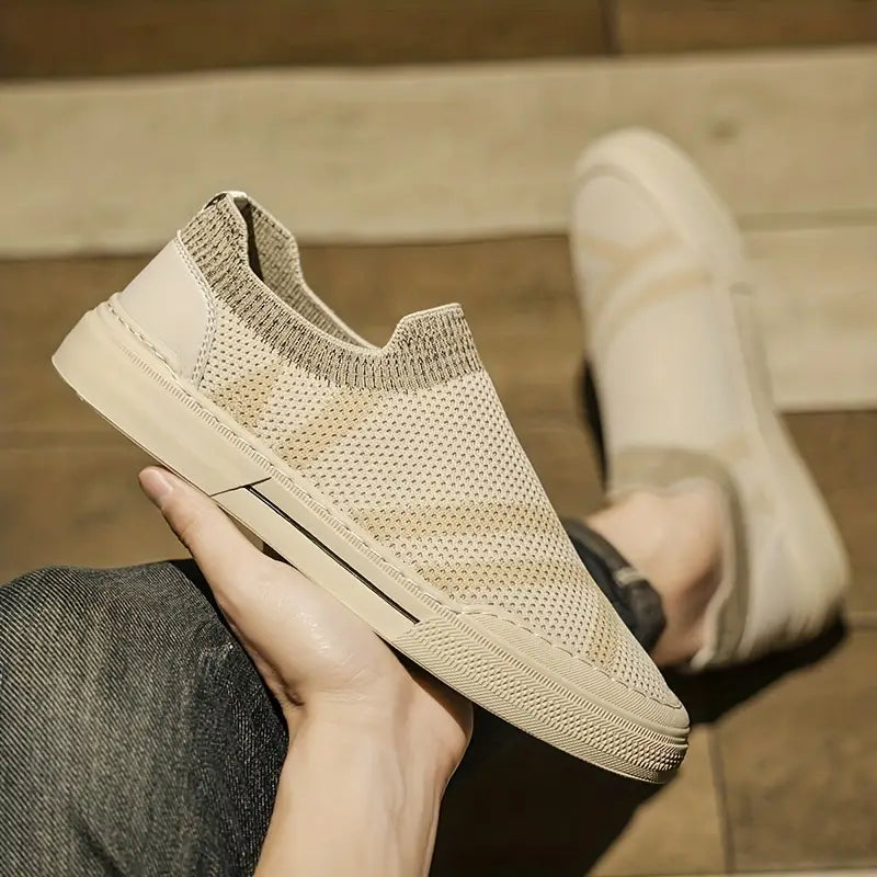 Men’s Slip-On Casual Shoes - Breathable Knitted Upper - Lightweight Rubber Sole