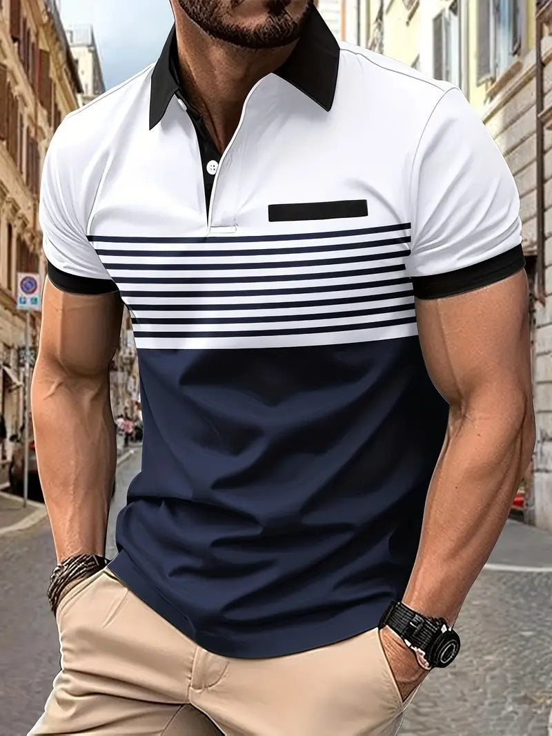 Men’s Polo Shirt - Slim Fit - Striped Design - Short Sleeve Casual Wear