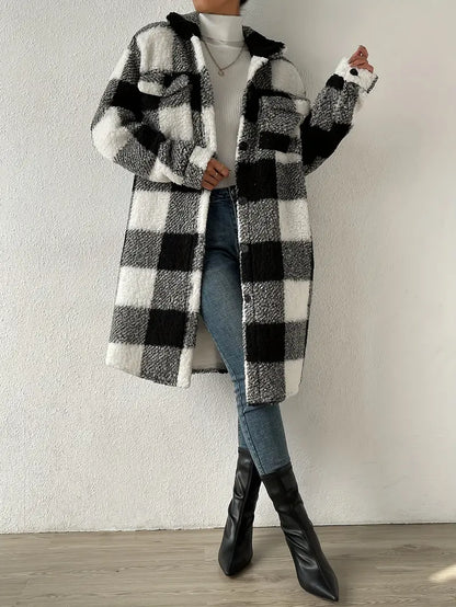 Women’s long sleeve checked coat