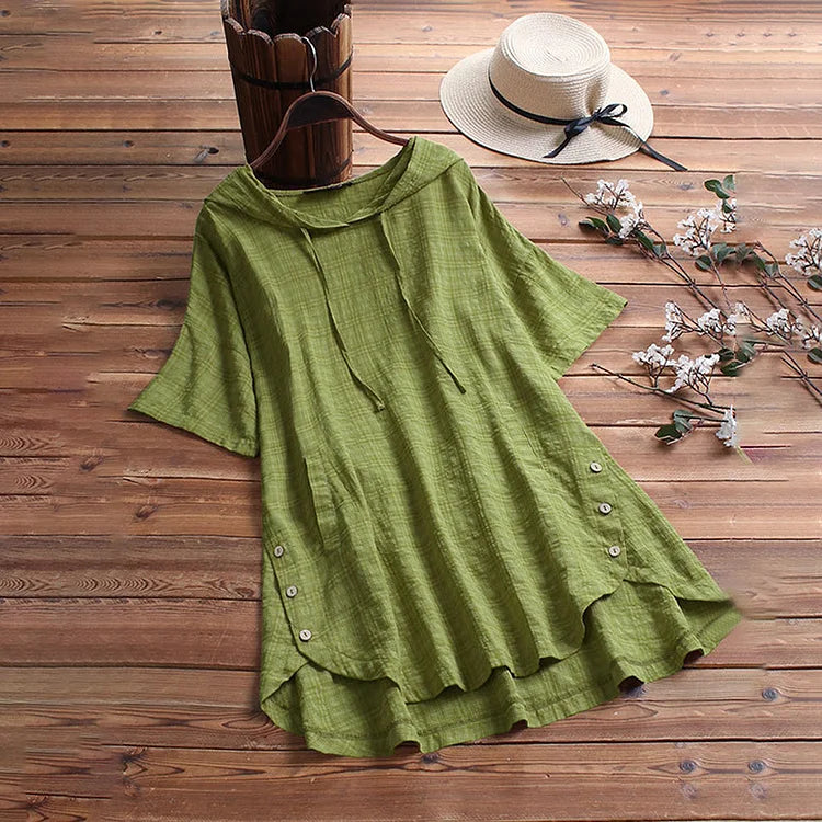 Women’s T-Shirt – Relaxed Fit – Round Neck – Button Detail – Breathable Blend
