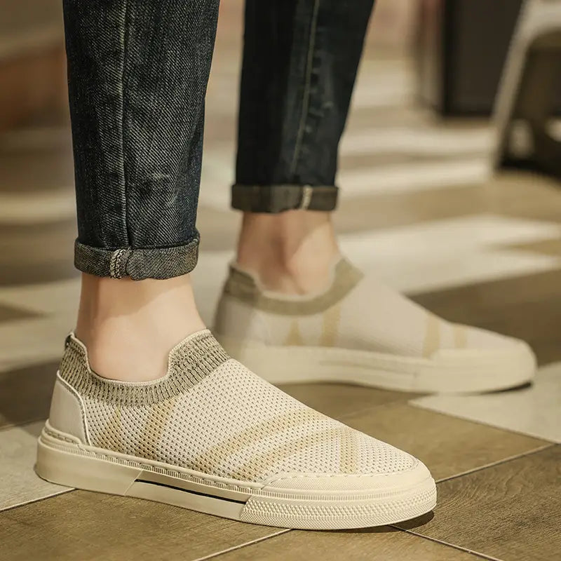 Men’s Slip-On Casual Shoes - Breathable Knitted Upper - Lightweight Rubber Sole