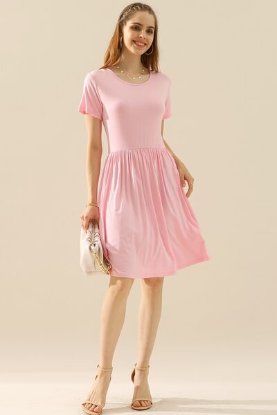 Women's A-Line Dress - Short Sleeve - Crew Neck - Flattering Fit - Casual Everyday Wear