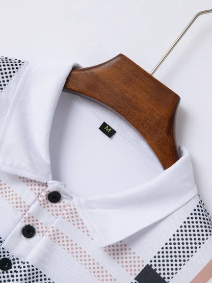 Men’s Polo Shirt - Plaid Pattern - Slim Fit - Short Sleeve Classic Casual Wear