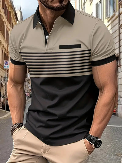 Men’s Polo Shirt - Slim Fit - Striped Design - Short Sleeve Casual Wear