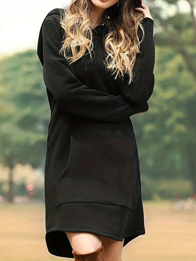 Women's Hoodie Dress - Long Sleeve - Relaxed Fit - Hooded with Kangaroo Pocket