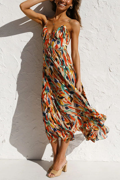 Women's Maxi Dress - Sleeveless V-Neck - Spaghetti Straps Flowy Casual Wear