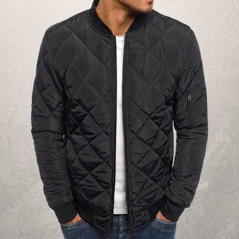 Men’s Bomber Jacket – Quilted Diamond Pattern – Wind Resistant – Ribbed Trim – Utility Pocket
