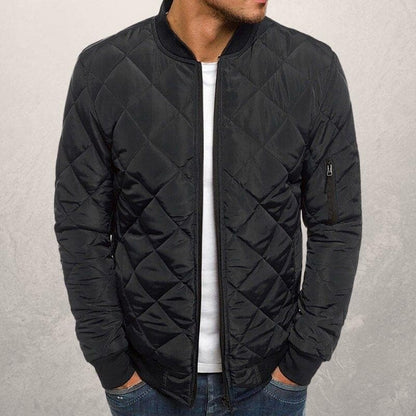 Men’s Bomber Jacket – Quilted Diamond Pattern – Wind Resistant – Ribbed Trim – Utility Pocket
