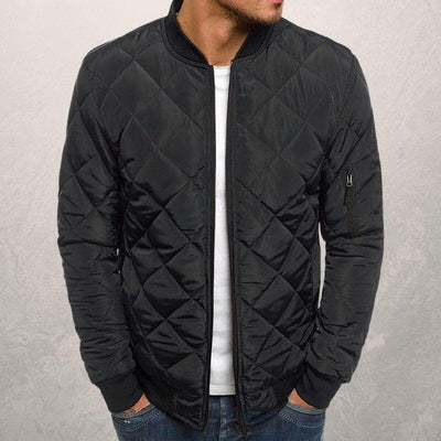 Men’s Bomber Jacket – Quilted Diamond Pattern – Wind Resistant – Ribbed Trim – Utility Pocket