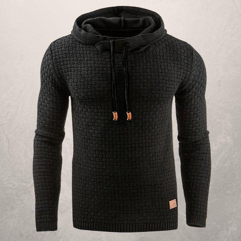 Men’s Hooded Sweater – Slim Fit – Textured Knit – Drawstring Hood – Ribbed Cuffs