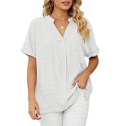 Women's Blouse - Loose Fit - V-Neck - Short Sleeve Lightweight Casual Wear