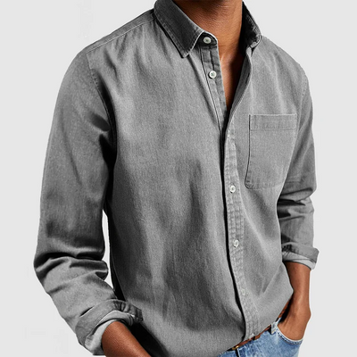 Men's Casual Long Sleeve Shirt with Notched Collar