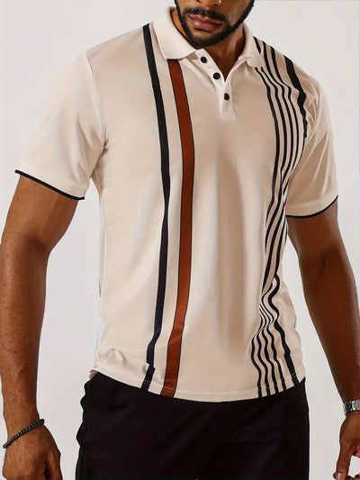 Men’s Polo Shirt - Slim Fit - Short Sleeve - Vertical Stripe Pattern - Classic Collar