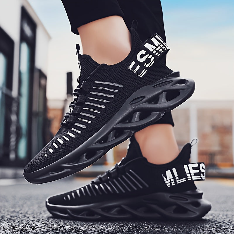 Men’s Running Trainers - Breathable Knit Upper - Cushioned Hollow Sole - Lace-Up Fit