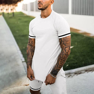 Men’s Athletic Set – Slim Fit – Breathable Stretch Fabric – Short Sleeve Top & Shorts