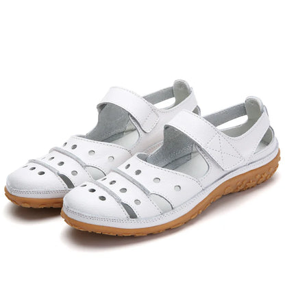 Women's Casual Sandals - Leather Upper - Cushioned Insole - Adjustable Velcro Straps