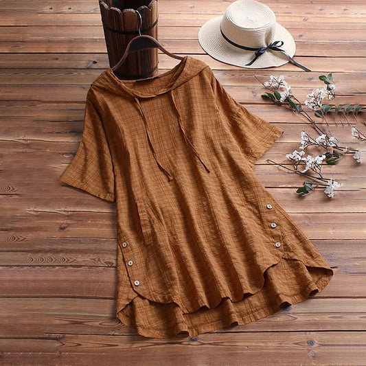 Women’s T-Shirt – Relaxed Fit – Round Neck – Button Detail – Breathable Blend