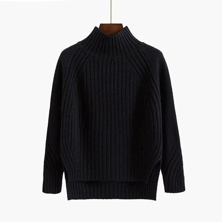 Women's knitted sweater with half turtleneck