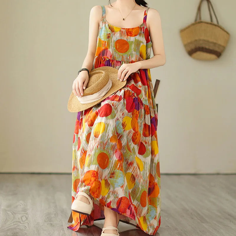 Women's Maxi Dress - Sleeveless Tiered Fit - Spaghetti Straps - Lightweight Casual Wear