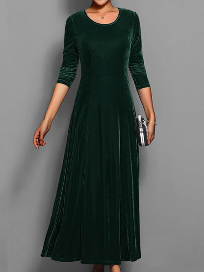 Women's Midi Dress - Crew Neck - Long Sleeve - Elegant Party & Formal Wear