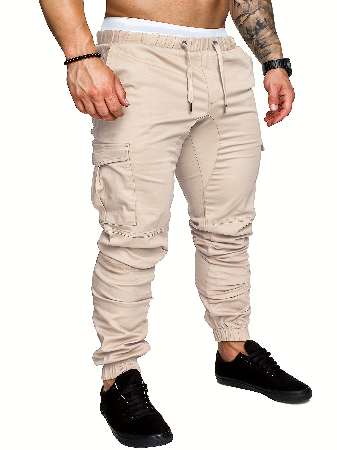 Men's Cargo Joggers - Elastic Waist - Tapered Fit - Multiple Pockets - Casual Wear