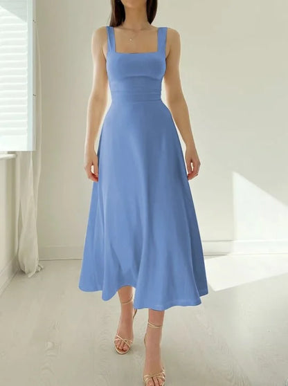 Women's Sleeveless Midi Dress with Thick Straps