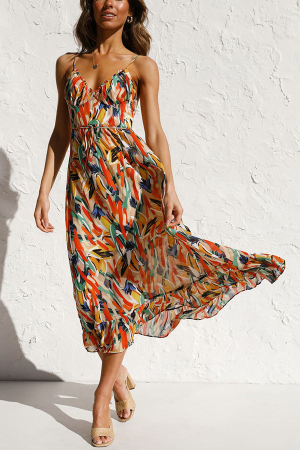 Women's Maxi Dress - Sleeveless V-Neck - Spaghetti Straps Flowy Casual Wear