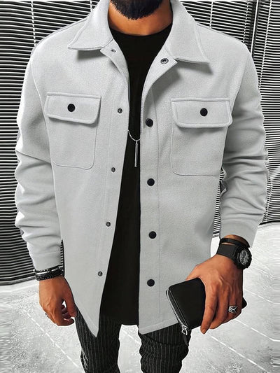 Men’s Button-Down Jacket – Structured Fit – Luxury Fabric – Chest Flap Pockets