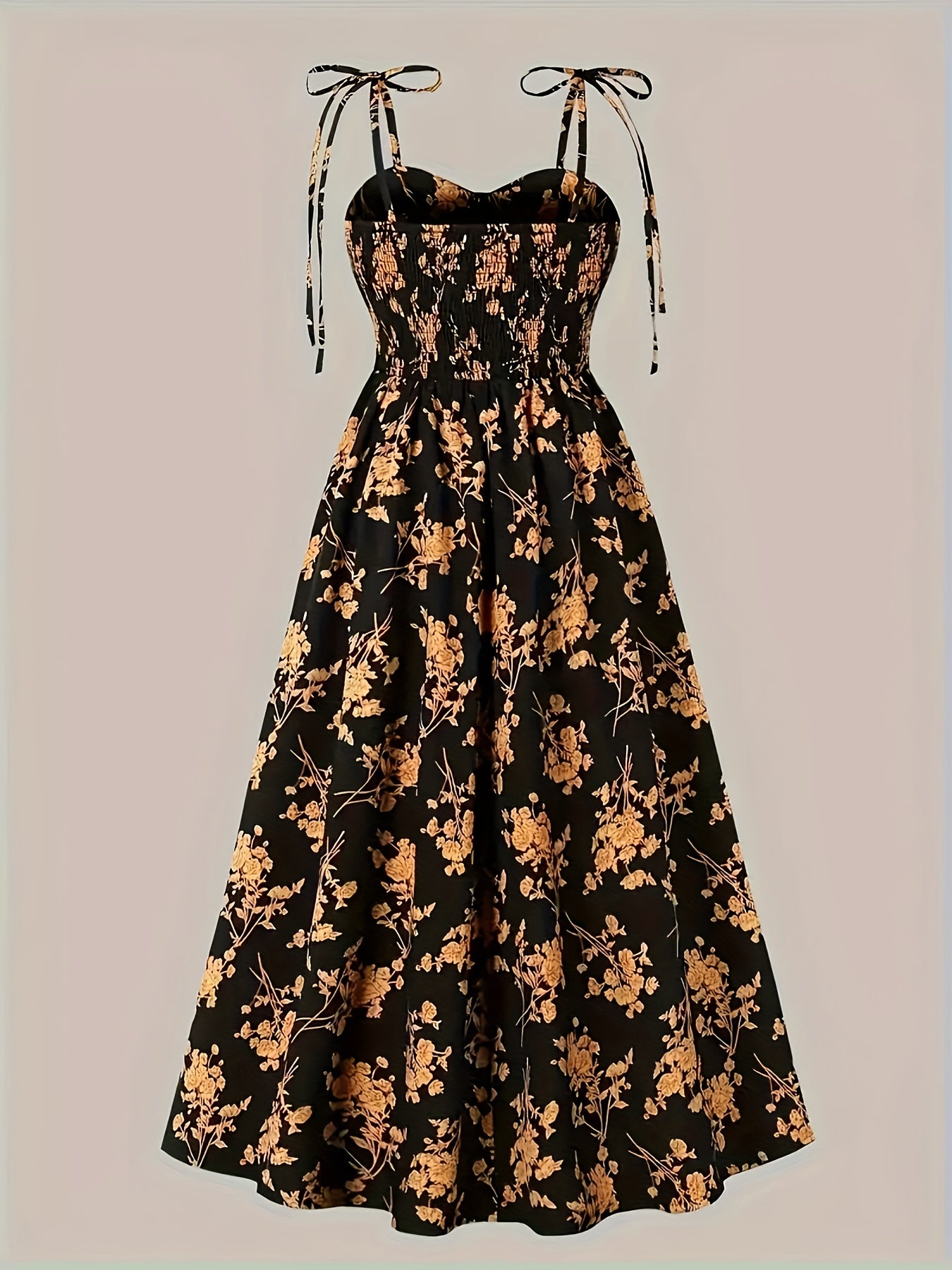 Floral print midi dress with tie straps for women