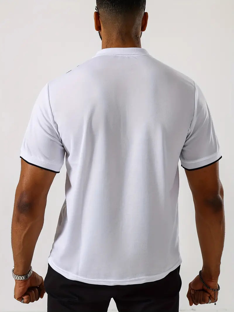 Men’s Polo Shirt - Slim Fit - Short Sleeve - Vertical Stripe Pattern - Classic Collar